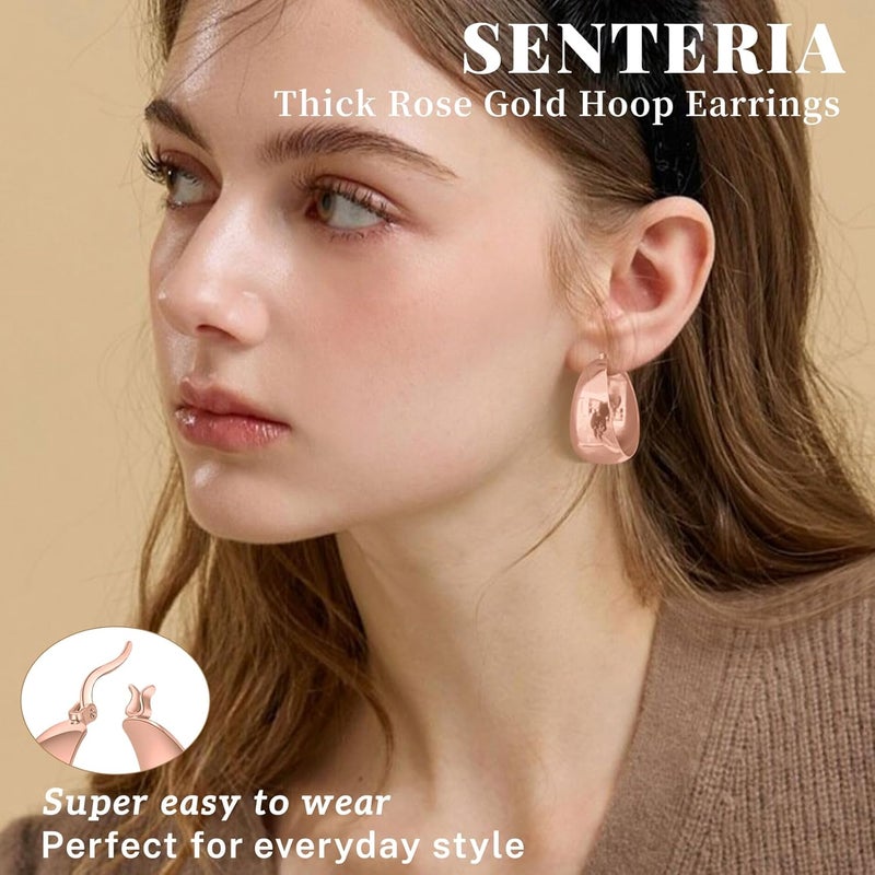 Senteria 12mm Wide Thick Hoop Earrings 925 Sterling Silver Hoop Earrings for Women Hypoallergenic 14K Real Gold Plated Hoops Large Earring Lightweight Chunky Hoops Earring for Women 25/30/40/50MM - Image 2